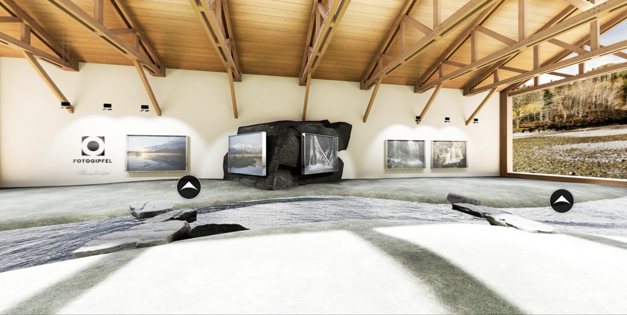 Gerenderte Ausstellung des Fotogipfels Oberstdorf 2025 mit Fotografien von Bernd Ritschel