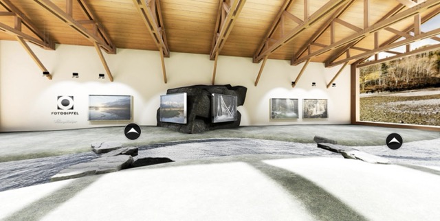 Gerenderte Ausstellung beim Virtuellen Fotogipfel Oberstdorf 2025 mit Fotografien von Bernd Ritschel